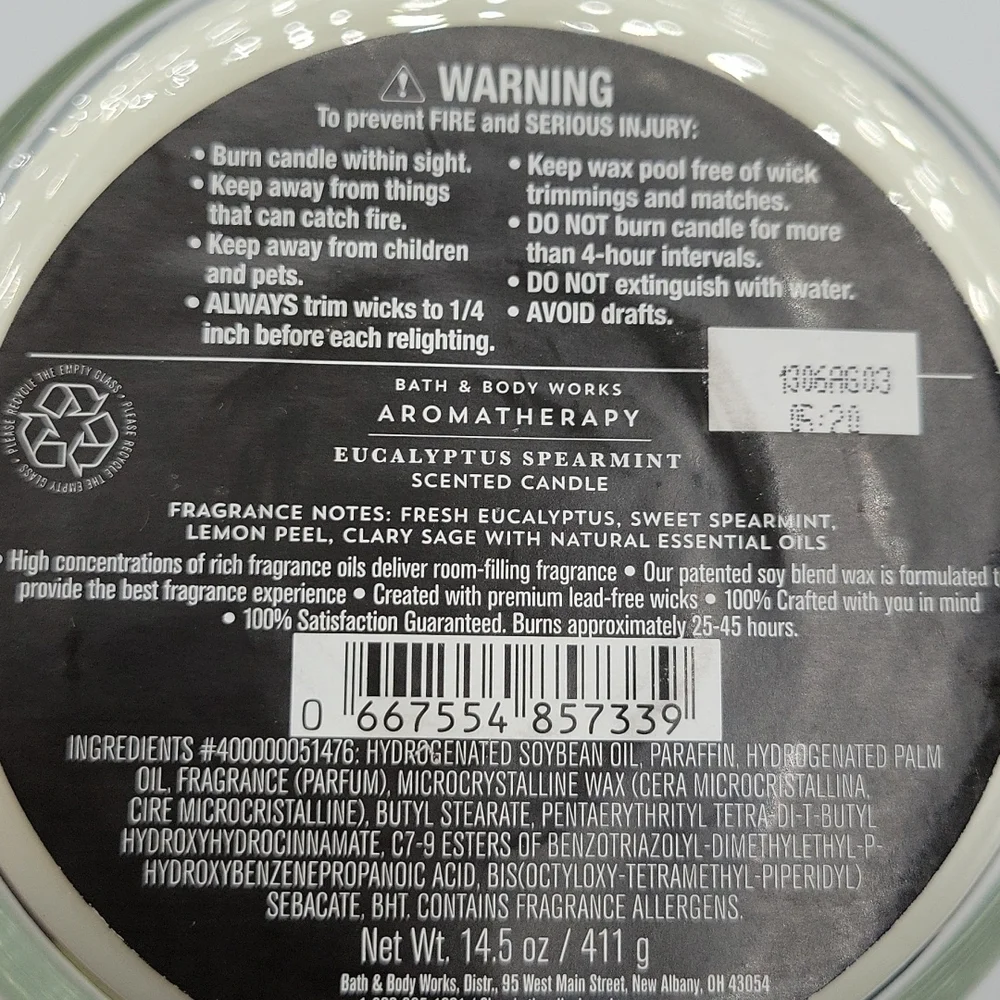 Bath & Body works stress relief eucalyptus spearmint 3 wick candle